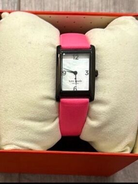 kate spade Neon Pink Leather Strap Rectangular Watch